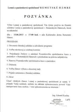 POZV&Aacute;NKA - Remetsk&eacute; H&aacute;mre