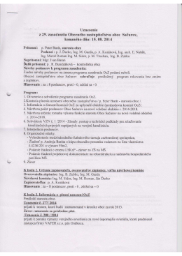 Uznesenie z 29. zasadania obecn&eacute;ho zastupiteľstva v Sačurove
