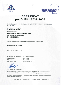 Certifik&aacute;t ISO 15038:2006