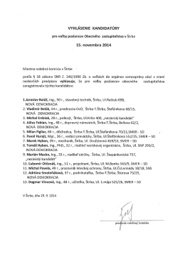 Vyhlásenie kandidatúry pre voľby poslancov Obecného