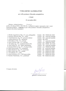 Vyhlásenie kandidatúry na poslancov a starostku v Podolí