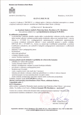 Výberové konanie - MŠ Heydukova 25