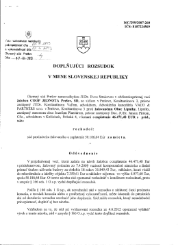 2. Doplňuj&uacute;ci rozsudok Okresn&eacute;ho s&uacute;du Pre&scaron;ov