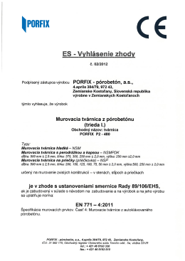 Vyhlásenie zhody – tvárnice, priečkovky - P2-480