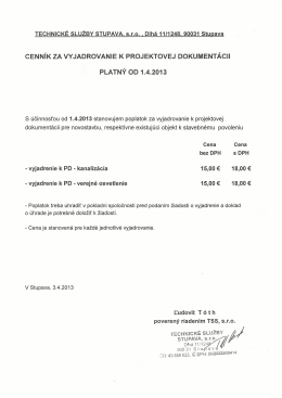Cenník za vyjadrovanie k projektovej dokumentácii
