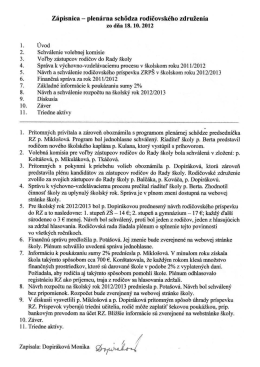 Zápisnica z plenárneho zasadnutia RZ zo dňa 18.10.2012
