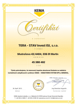 Kematerm Tera-stav certifikát