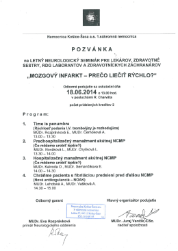 POZVÁNKA na LETNÝ NEUROLOGIcKÝ sEMINÁR PRE