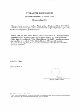 VYHL&Aacute;SENIE KANDIDAT&Uacute;RY
