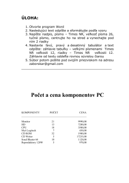 Počet a cena komponentov PC