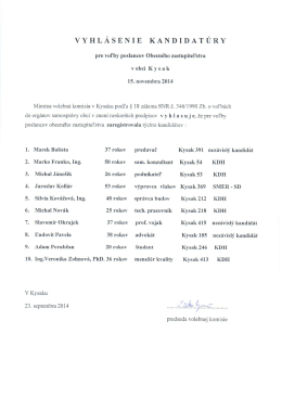 VYHL&Aacute;SENIE KANDIDAT&Uacute;RY