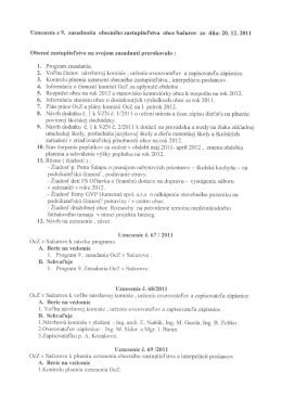 Uznesenie z 9. zasadania obecného zastupiteľstva v Sačurove