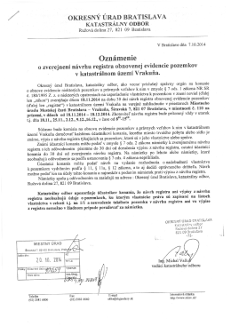Oznámenie o zverejnení návrhu registra obnovenej