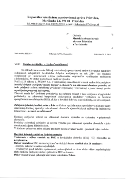 povinnosť nahlasovať veterin&aacute;rnej a potravinovej spr&aacute;ve