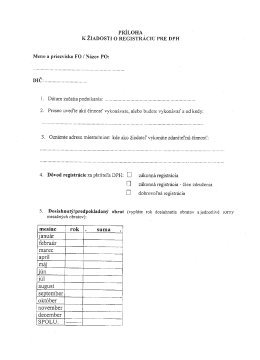 Príloha k žiadosti o registrácia na DPH