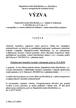 výzva a upozornenie na výrub drevín v ochr pásme vedenia