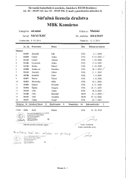 S&uacute;ťažn&aacute; licencia družstva MBK Kom&aacute;rno
