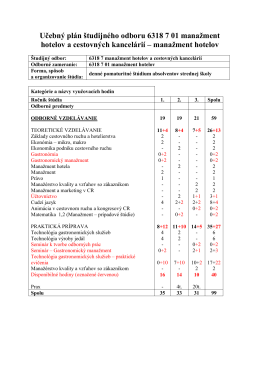 Učebný plán študijného odboru 6318 7 01 manažment hotelov a