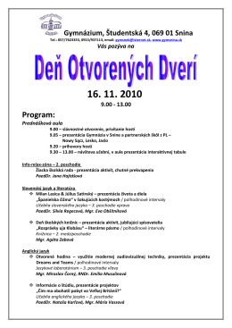 Program: - Gymnázium Snina