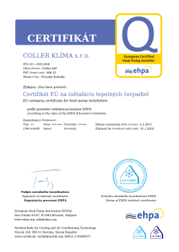 certificate tepelné čerpadlá