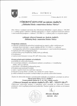 VÝBEROVĚ KONANIE „a miesta riaditeľa