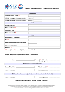 Registračný formulár transfer hráča
