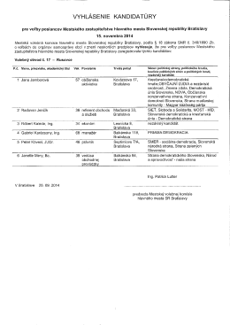 Vyhlásenie kandidatúry pre voľby poslancov Mestského