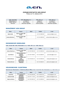 ZOZNAM KONTAKTOV AEN GROUP Platný od 15. októbra 2012