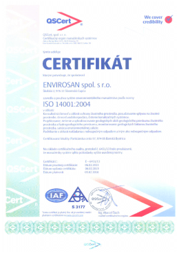 Certifikát ISO 14001:2004