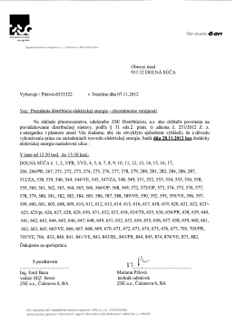 ZSE Distribúcia, a.s. oznamuje, že dňa 28.11.2012
