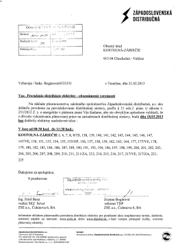 Odstávka dodávky elektrickej energie - Kostolná