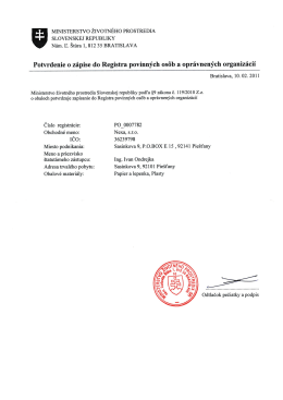 Potvrdenie o zápise do Registra povinných osôb a