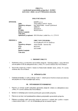 ZMLUVA o poskytnut&iacute; sponzorsk&eacute;ho pr&iacute;spevku č. 01