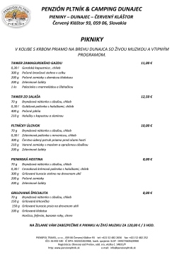 Piknikové menu - Penzión PLTNÍK