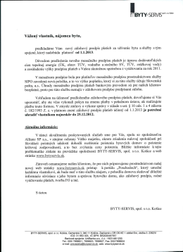 Vážený vlastník, nájomca bytu, - BYTY