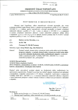 Potvrdenie o registrácii TO nebezpečný odpad