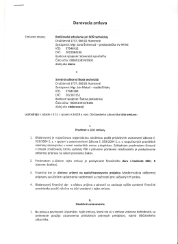 Darovacia zmluva - Rodičovsk&eacute; združenie pri SO&Scaron;T