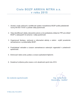 Ciele BOZP ARRIVA NITRA a.s. v roku 2015