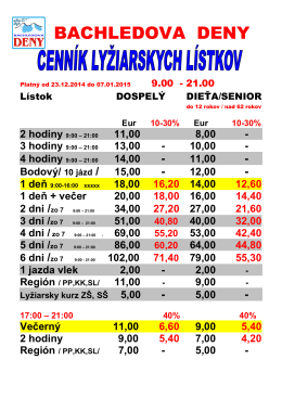 Cenník od 23.12.2014 - Ski Bachledova