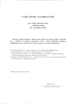vYHLÁsENIE KANDIDATÚRY