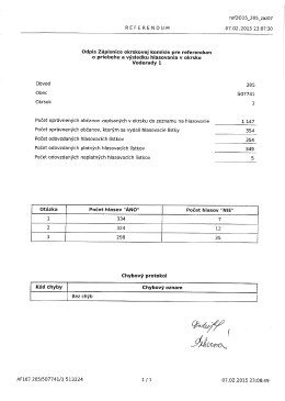 Odpis Zápisnice okrskovej komisie pre referendum