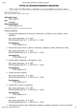 Tlač - ŽIVNOSTENSK&Yacute; REGISTER SLOVENSKEJ REPUBLIKY