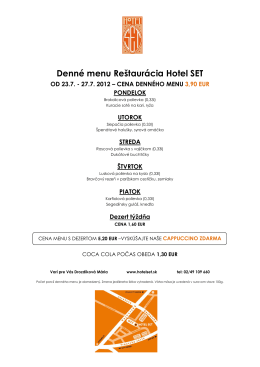 Denné menu Reštaurácia Hotel SET