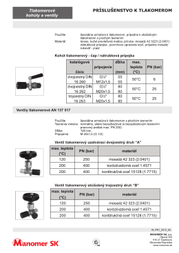 Tlakomerové PRÍSLUŠENSTVO K TLAKOMEROM kohúty a ventily