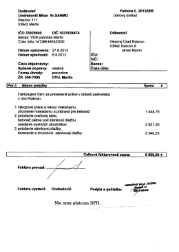 Dodávateľ Faktúra č. 20121006 Ondrašovič Milan fir