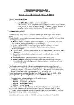 Kritériá prijímacích skúšok na školský rok 2012/2013