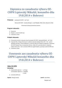Zápisnica zo zasadnutia výboru OZ- CHPH Liptovský