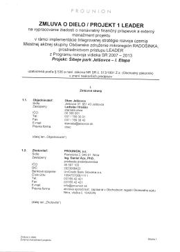 ZMLUVA O DIELO l PROJEKT 1 LEADER