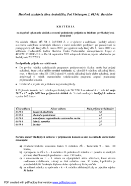 Kritéria pre prijímacie konanie pre šk.rok 2012/13