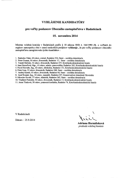 VYHL&Aacute;SENIE KANDIDAT&Uacute;RY